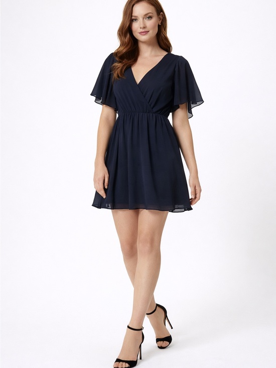 Alice + Olivia Dresses & Skirts - Alice & Olivia Navy Flutter Sleeve Mini Dress – V‑Neck Fit & Flare Medium